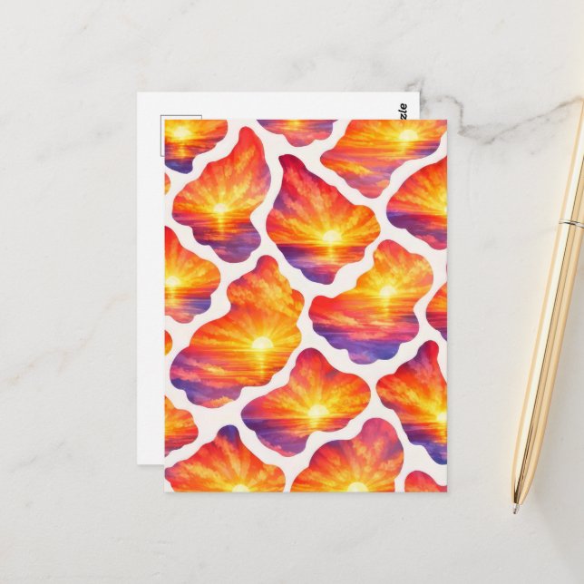 Vibrant Sunrise Ocean Pattern Postcard (Front/Back In Situ)