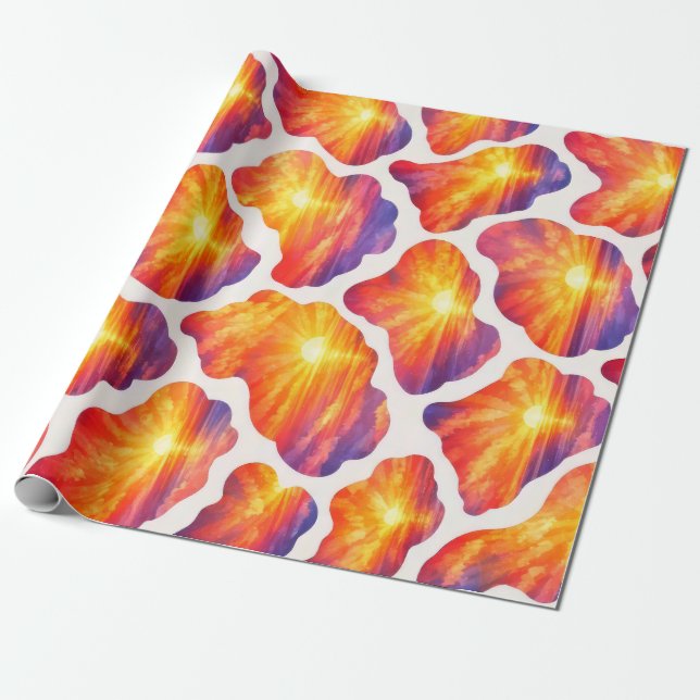 Vibrant Sunrise Ocean Pattern Wrapping Paper (Unrolled)