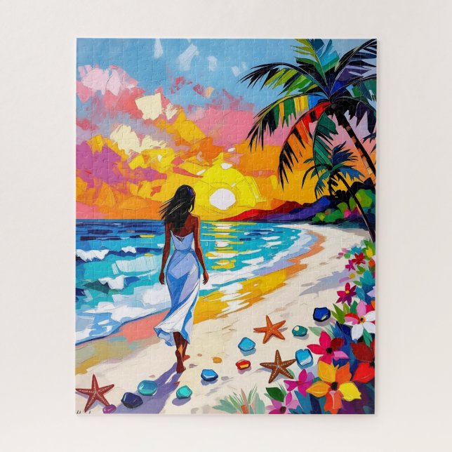 Vibrant Sunset Abstract Beach Scene Jigsaw Puzzle (Vertical)