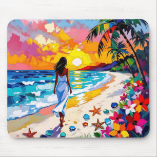 Vibrant Sunset Abstract Beach Scene   Mouse Pad