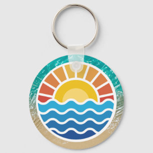 Vibrant Sunset and Blue Waves with Tropical Beach  Keychain