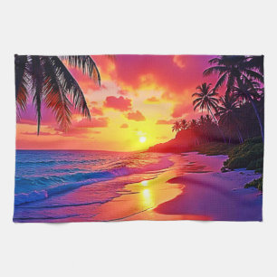 Vibrant Sunset Beach Dream Design Kitchen Towel