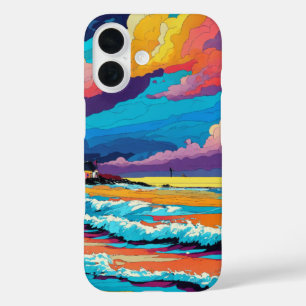 Vibrant Sunset Beach Waves Artistic Design iPhone 16 Case
