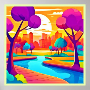Vibrant Sunset City Park Poster