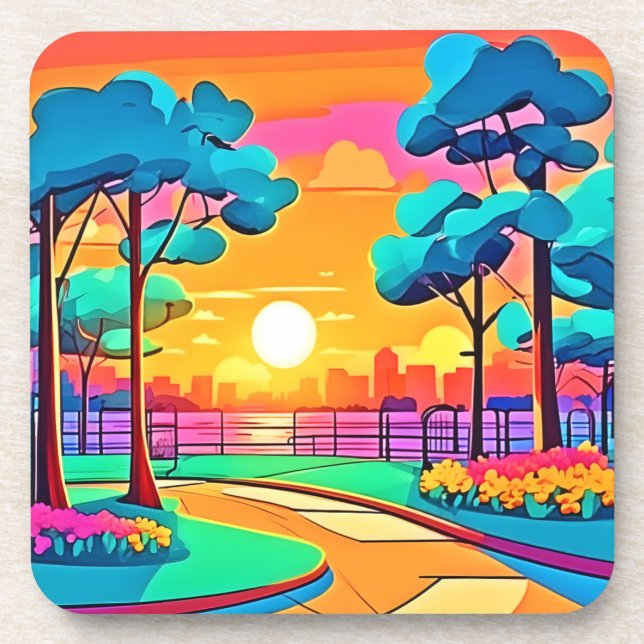 Vibrant Sunset Cityscape Coaster (Front)