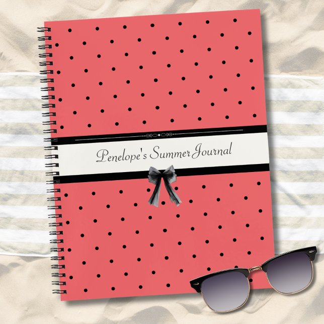 Vibrant Sunset Coral Polka Dot Summer Journal (Get vacation-ready with a Summer Journal, styled on the sand with chic sunnies.)