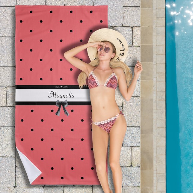 Vibrant Sunset Coral Summer Chic Beach Towel (Signature style for the sun seeker. Customize this chic coral towel with your name!)