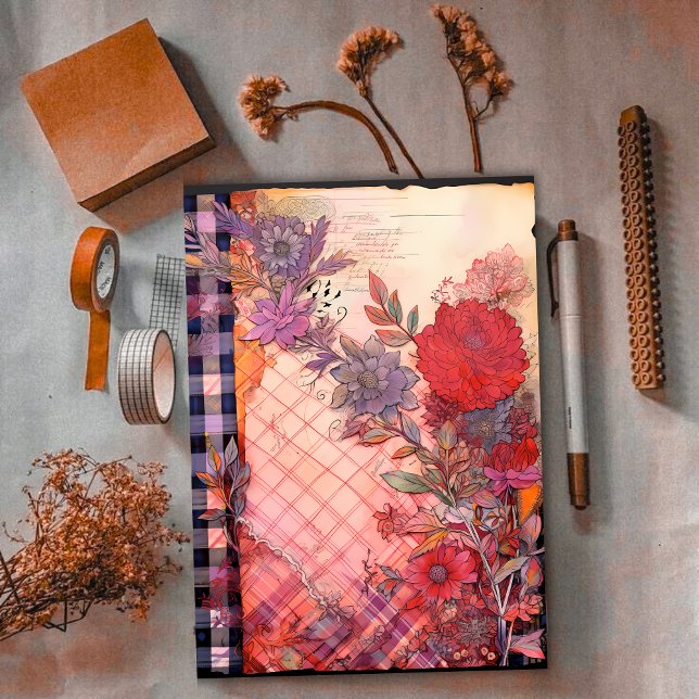 Vibrant Sunset Floral Collage Scrapbook Paper (Creator Uploaded)