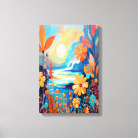 Vibrant Sunset Floral Landscape Nature Art