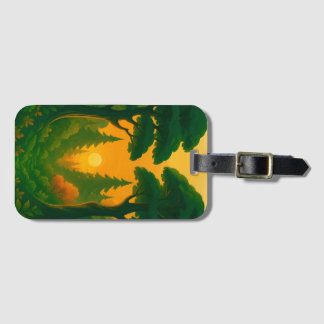 Vibrant Sunset Forest Illustration Luggage Tag