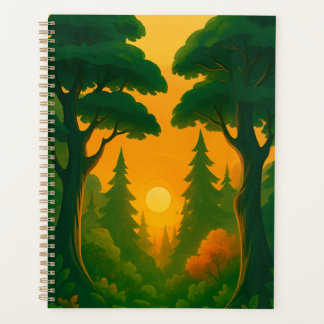 Vibrant Sunset Forest Illustration Planner