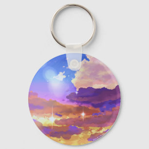 Vibrant Sunset Metal Circle Keychain