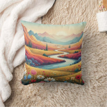 Vibrant Sunset Modern Mountain Landscape & flower