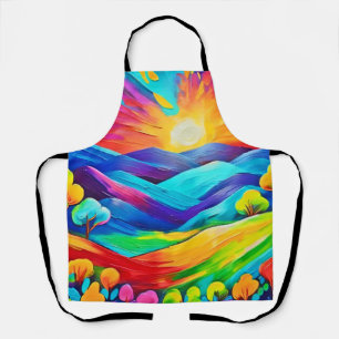 Vibrant Sunset Mountain Art Print Apron