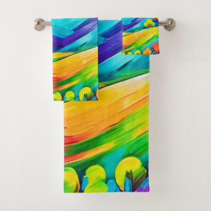 Vibrant Sunset Mountain Art Print Bath Towel Set