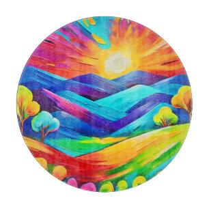 Vibrant Sunset Mountain Art Print Cutting Board
