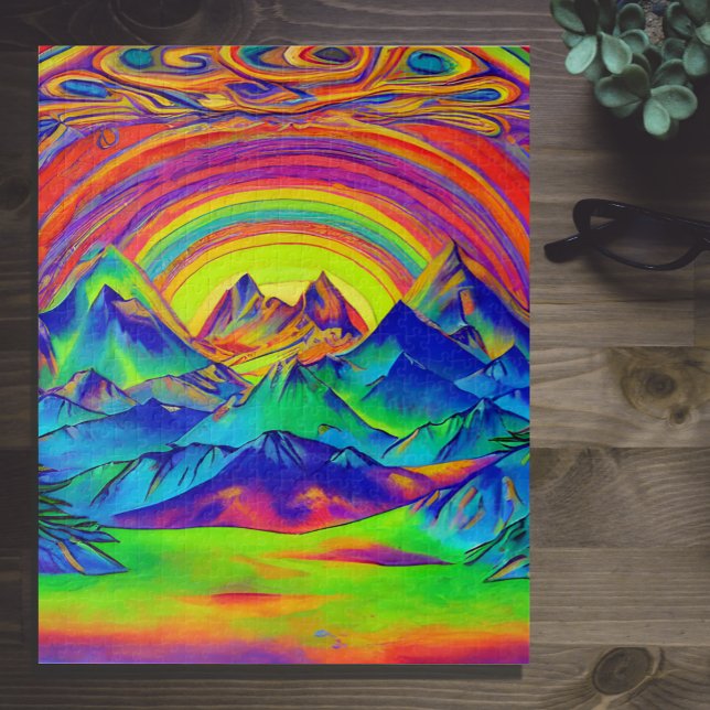 Vibrant Sunset Mountains Landscape Psychadelic Art Jigsaw Puzzle (Creator Uploaded)