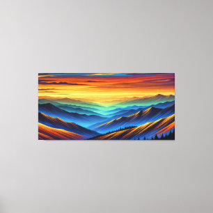 Vibrant Sunset Over Colourful Mountain Ranges Canvas Print