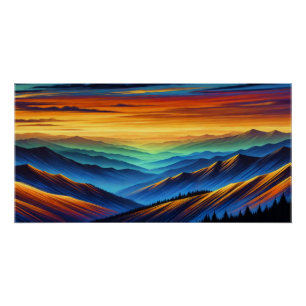 Vibrant Sunset Over Colourful Mountain Ranges Poster
