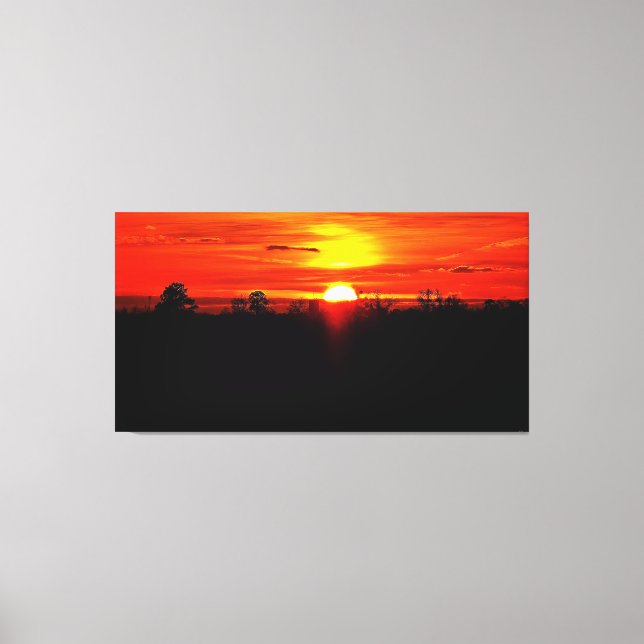Vibrant Sunset Over Forest Horizon Canvas Print (Front)