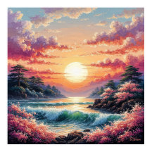 Vibrant Sunset Over Ocean Waves