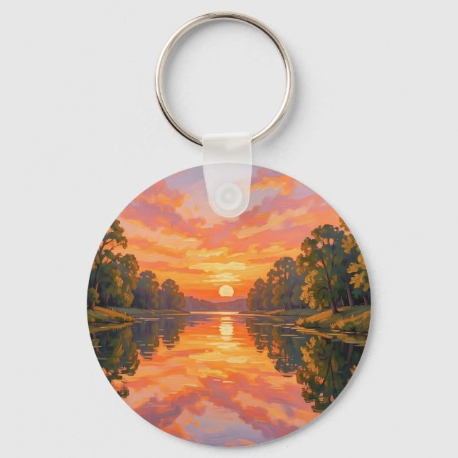 Vibrant Sunset River Reflection Keychain (Front)