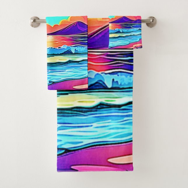Vibrant Sunset Seascape Bath Towel Set (Insitu)