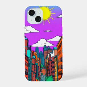 Vibrant Sunset Urban Cityscape Pop Art iPhone 15 C Case