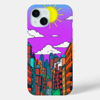 Vibrant Sunset Urban Cityscape Pop Art iPhone 15 C Case
