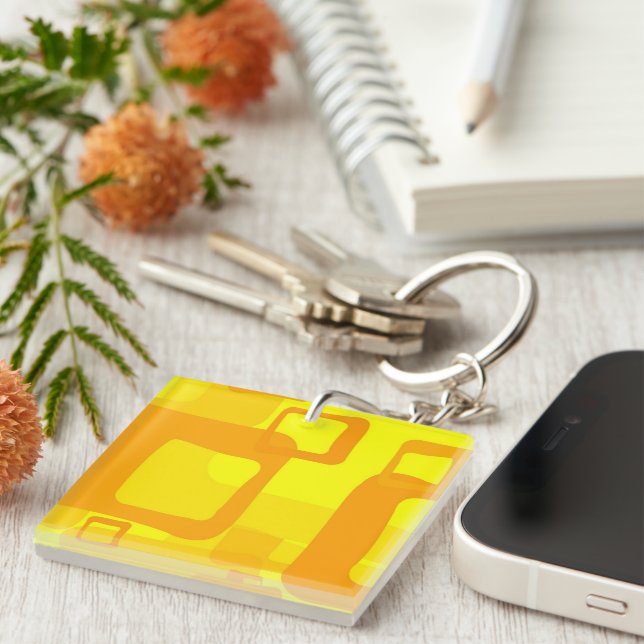 Vibrant Sunshine Flow – Modern Abstract Art Shapes Keychain (Front Right)