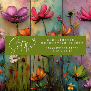 VIBRANT SURREAL FLORAL DECORATIVE PAPER SET