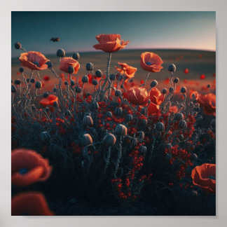 Vibrant Surreal Poppy Field Poster