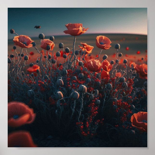 Vibrant Surreal Poppy Field Poster (Front)