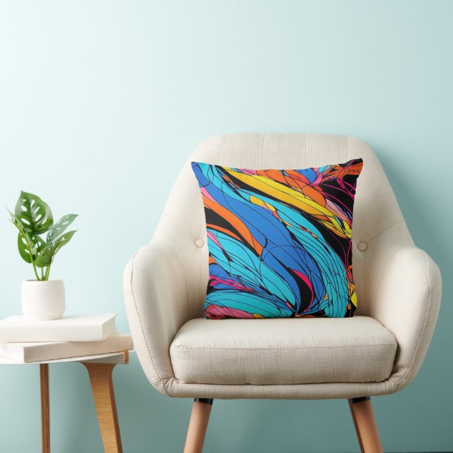 Vibrant Swirl Art Throw Pillow All-Over Print (Chair)