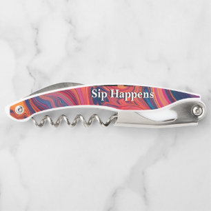 Vibrant Swirl Design Funny Sip Happens Beer Corkscrew