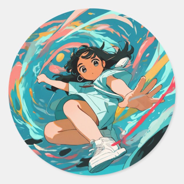 Vibrant Swirl of Imagination Classic Round Sticker (Front)