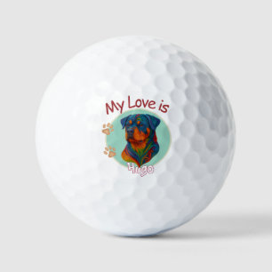 Vibrant Swirl Quilled Rottweiler dog Portrait Golf Balls