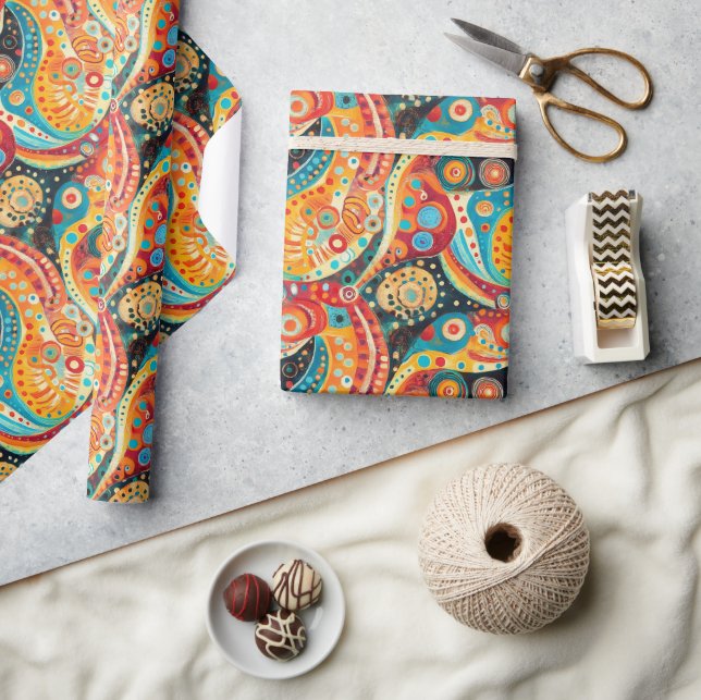 Vibrant Swirling Spirals and Bold Geometric Design Wrapping Paper (Crafts)
