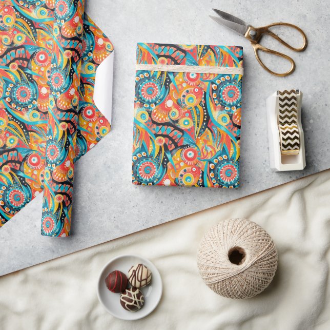 Vibrant Swirling Spirals and Bold Geometric Design Wrapping Paper (Crafts)