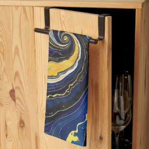 Vibrant Swirls of Blue and Gold 2 Kitchen Towel