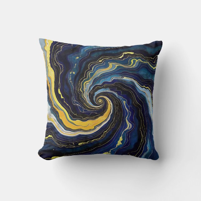Vibrant Swirls of Blue and Gold 2 Throw Pillow (Front)