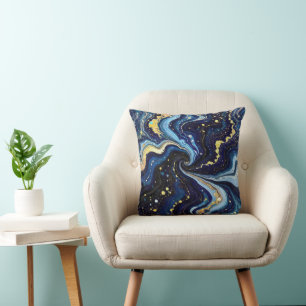 Vibrant Swirls of Blue and Gold 3 Throw Pillow