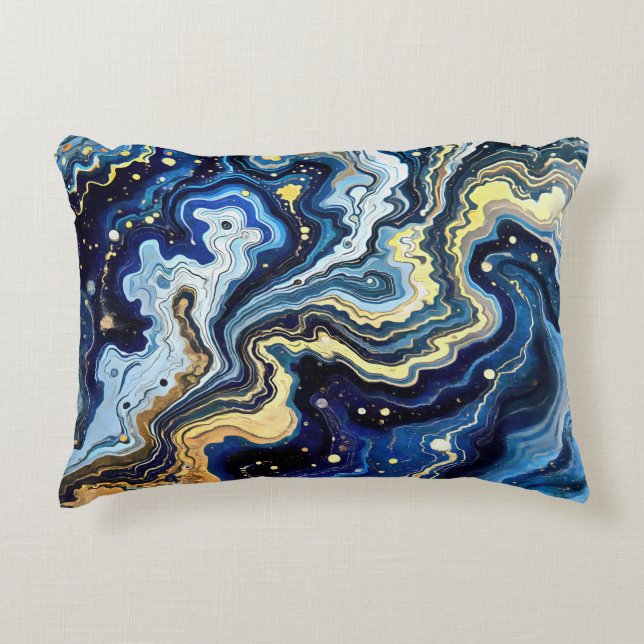 Vibrant Swirls of Blue and Gold 5 Accent Pillow (Front)