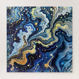 Vibrant Swirls of Blue and Gold 5 Jigsaw Puzzle