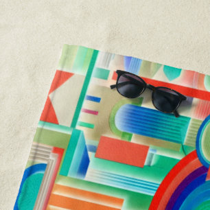 Vibrant Symmetry Geo-Abstract Panel Beach Towel