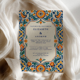 Vibrant Talavera Folk Art Wedding Invitation