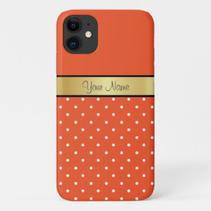 Vibrant Tangerine Tango Orange & White Dots, Gold  iPhone 11 Case