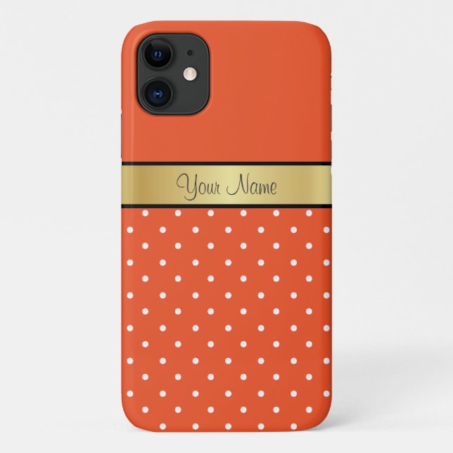 Vibrant Tangerine Tango Orange & White Dots, Gold  Case-Mate iPhone Case (Back)