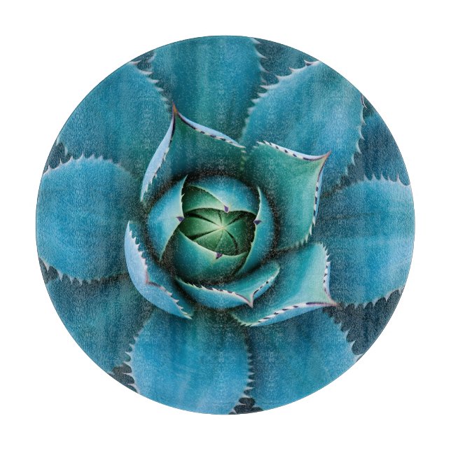 Vibrant Teal Agave Succulent Macro Geometric  Cutting Board (Front)