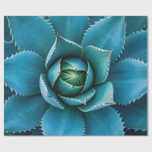 Vibrant Teal Agave Succulent Macro Geometric Wrapping Paper